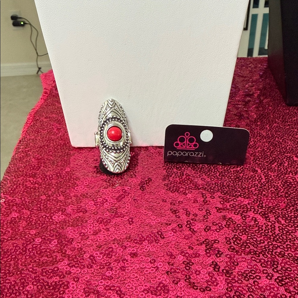 Paparazzi Silver Ring with Red Accent